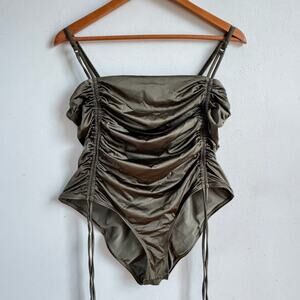 GOOD AMERICAN Ruched Olive One-Piece Swimsuit
